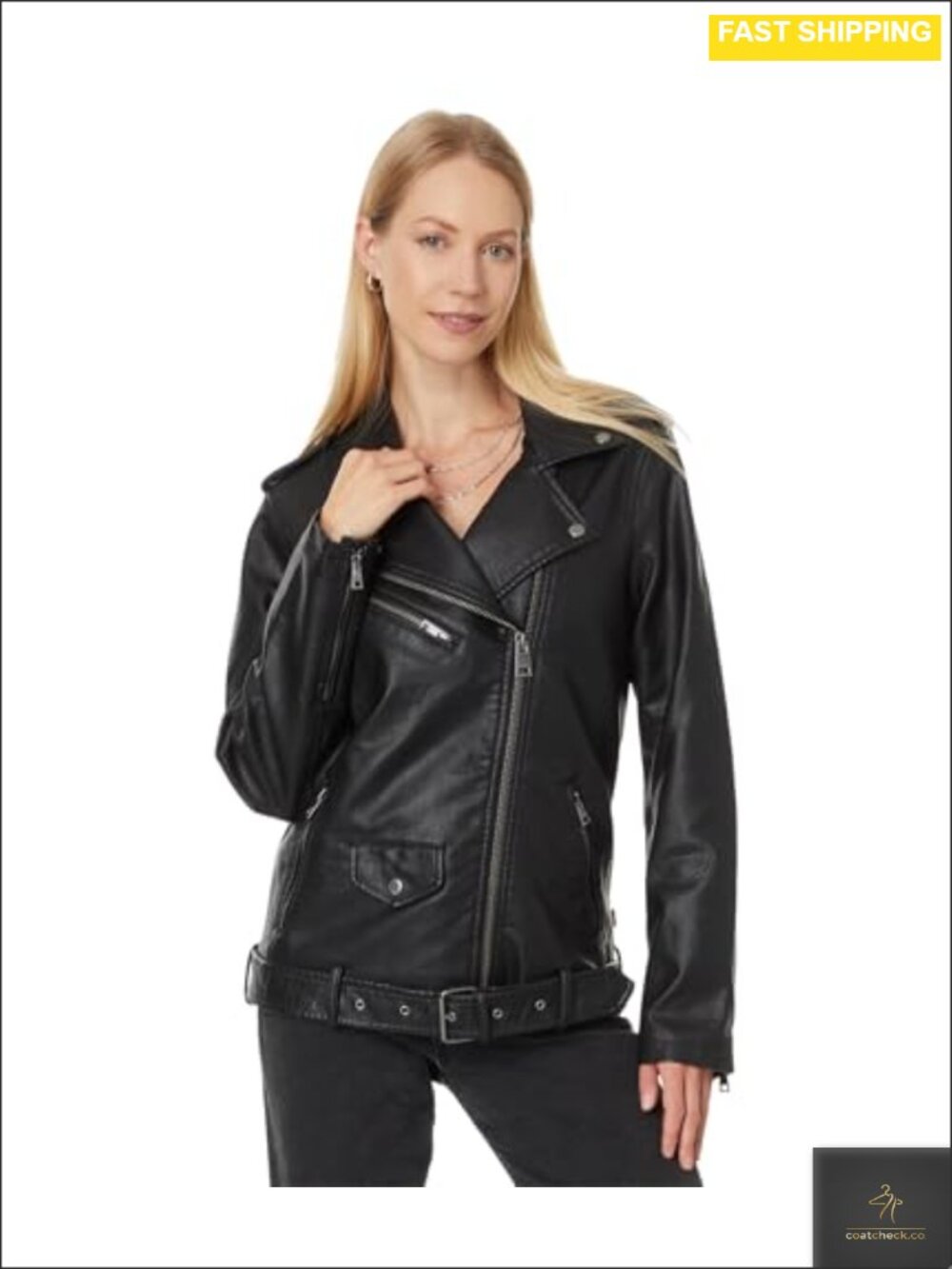 Oversized Faux Leather Belted Motorcycle Jacket Water Resistant